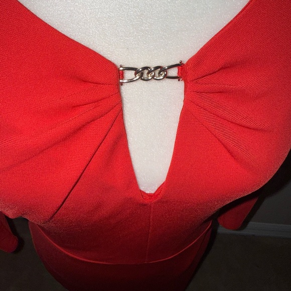 Liz Claiborne Red Long Sleeve Plunge Neck Cocktail Dress - Picture 5 of 7